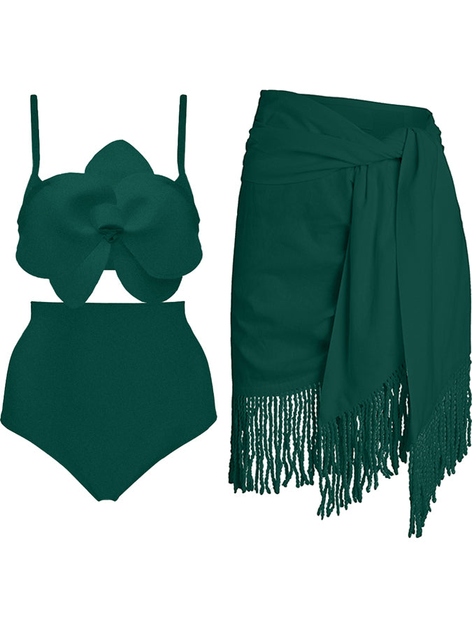 Solid Color Petal Fashion Bikini Swimsuit