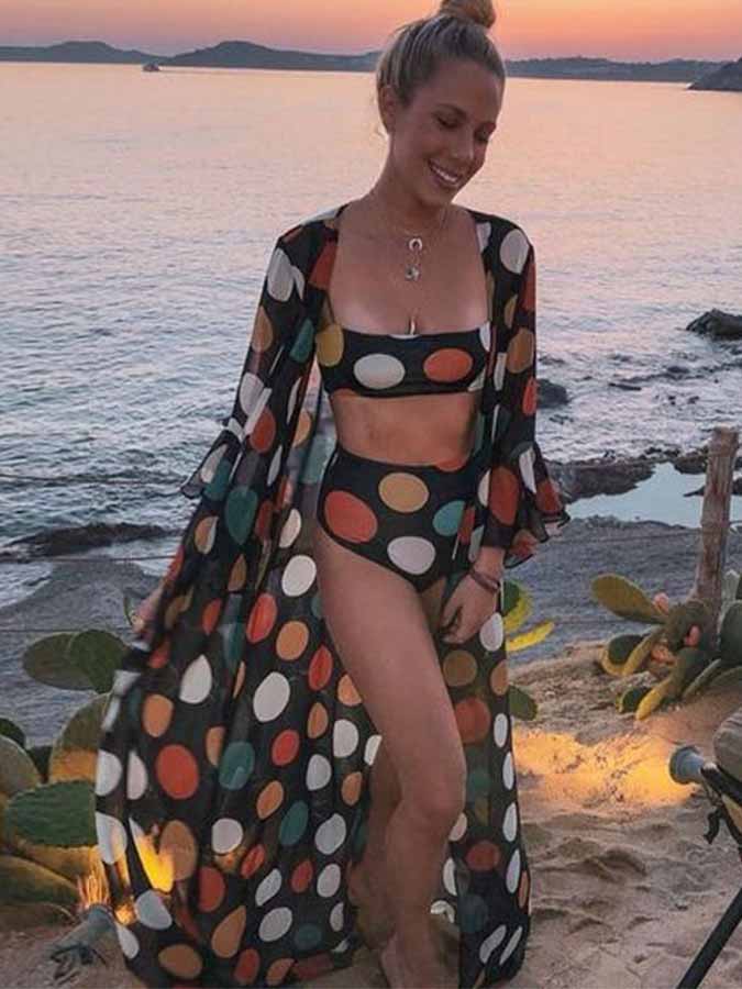 Fashion Polka Dot Print Bikini Cover-Up Set