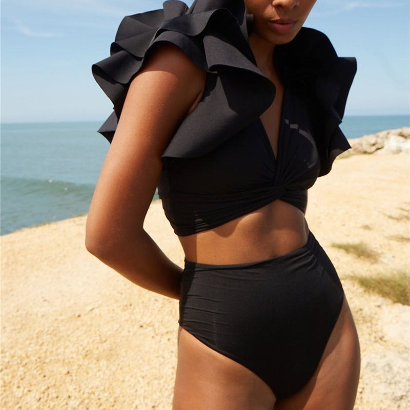 Ruffle Black Bikini Swimsuit
