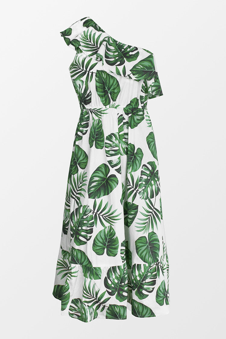 Violet Tropical One Shoulder Ruffle Dress