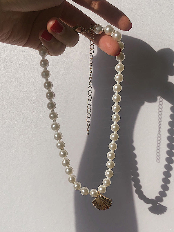 Simple Single-Layer Geometric Round Bead Scallop Necklace