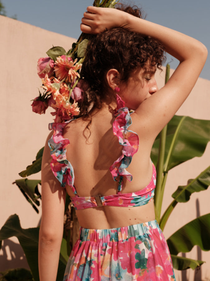 Lace Cutout Rose Red Floral One Piece Swimsuit And Skirt