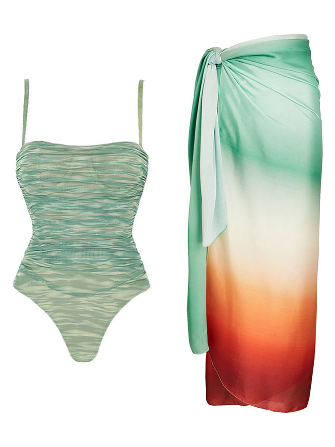 Fashion Floral Print Ruffle Bikini Gradient Set