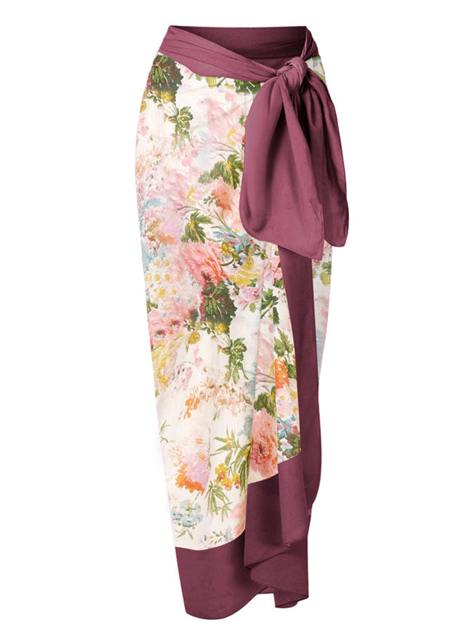 Deep V Ruffle Print Bikini and Cover Up