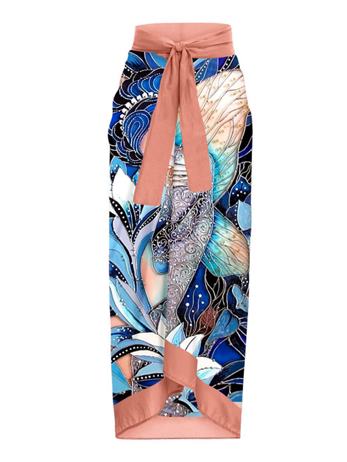 Printed Halter Neck One Piece Swimsuit & Cover up