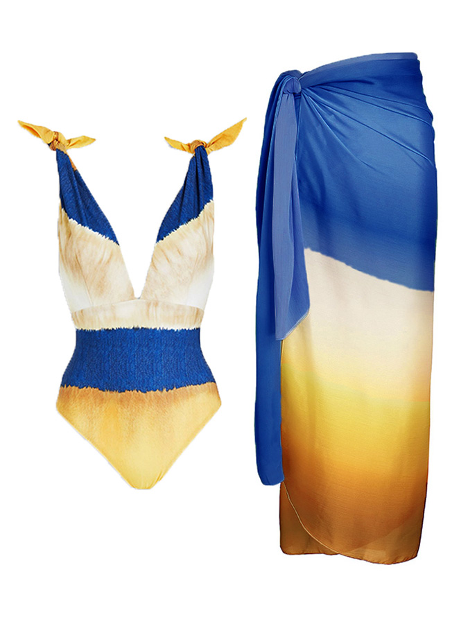 Ombre Print One Piece Swimsuit and Cover up