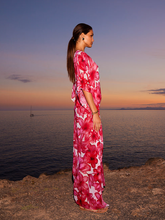 Beach Flower Print Swimsuit and Kimono