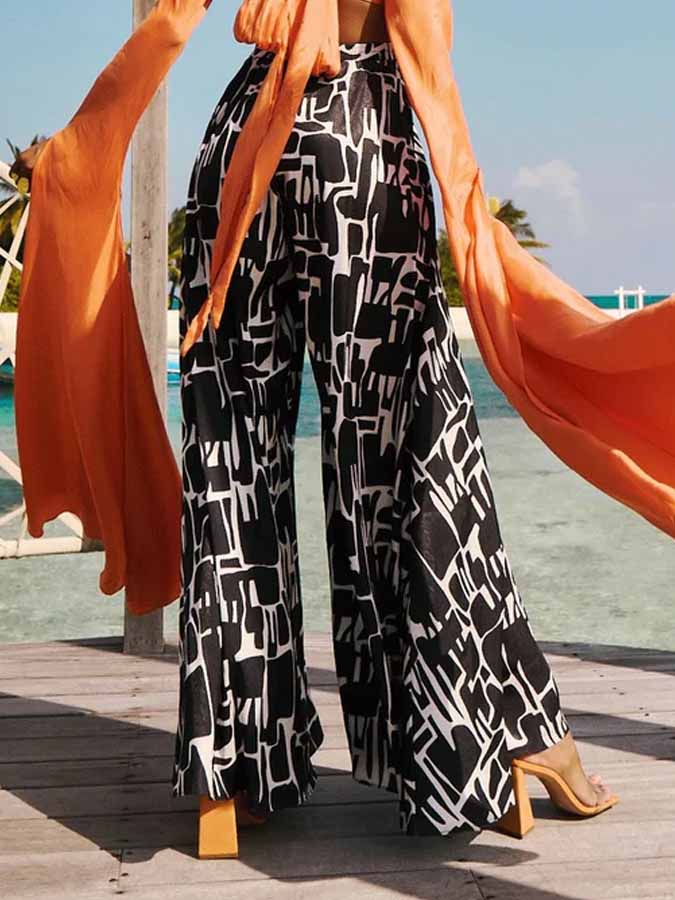 Geometric Print Ruffle One Piece Swimsuit And Cover Up