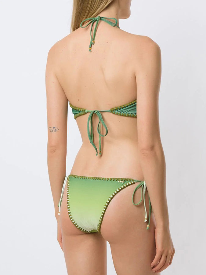 Fashion Colorblock Gradient Print Fringe One Piece Swimsuit Set