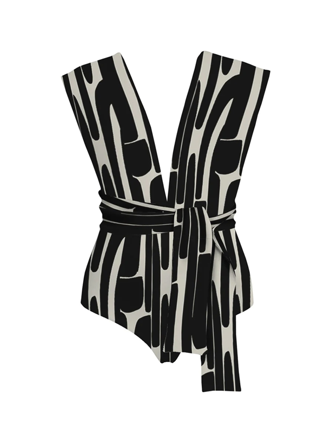 Geometric Print Ruffle One Piece Swimsuit And Cover Up