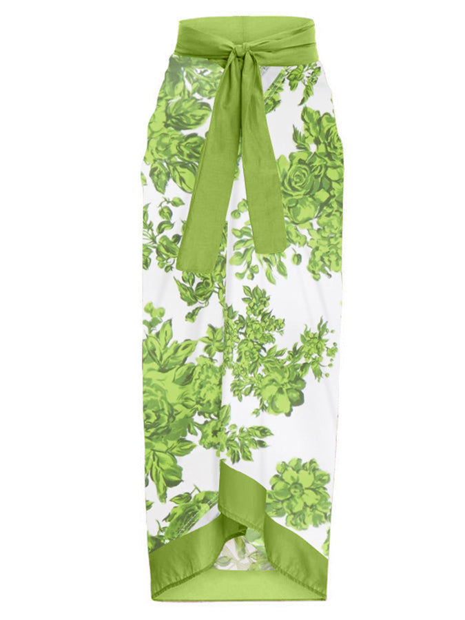 Green Floral Print Fashion One-Piece Swimsuit Set