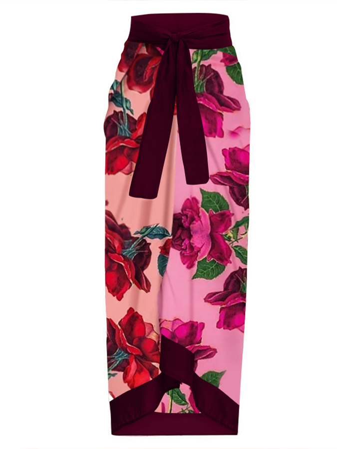 Ruffled Floral Colorblock Print One-Piece Swimsuit and Cover-up