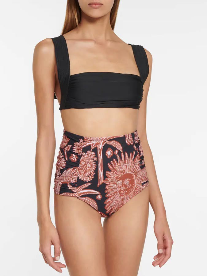 Lace-Up Print Bikini Swimsuit Set
