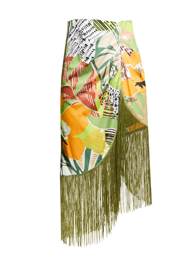 Fashion Vintage Floral Print Fringe Swimsuit And Skirt