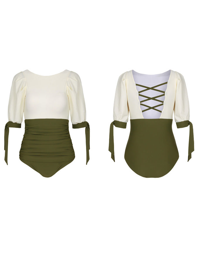 Green Fashion Panel One Piece Swimsuit