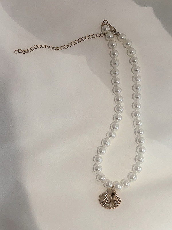 Simple Single-Layer Geometric Round Bead Scallop Necklace