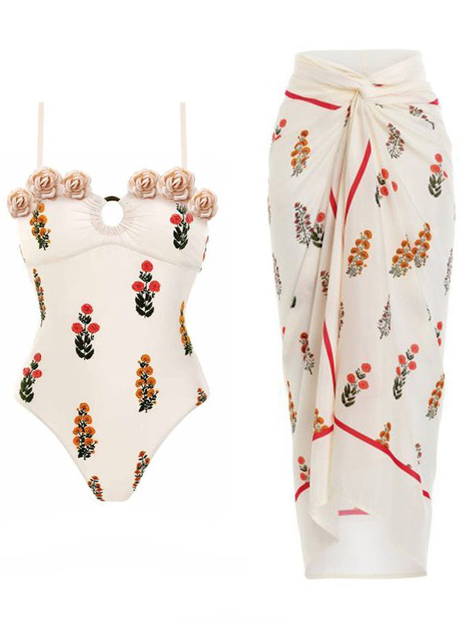 Fashion Flower Design Beach One Piece Swimsuit