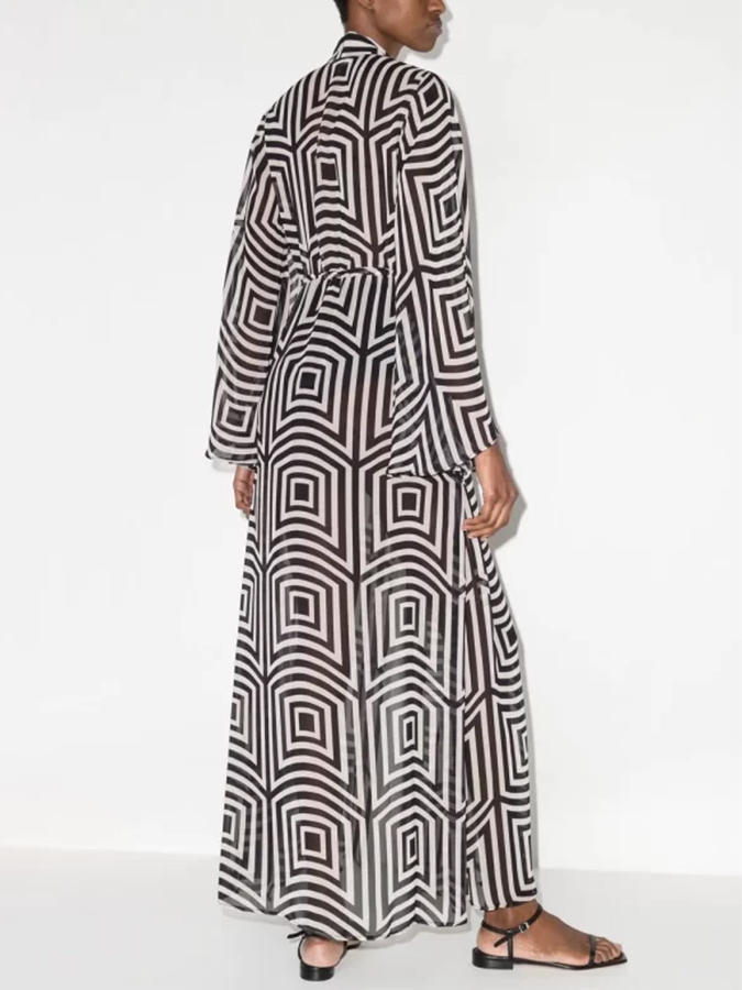 Geometric Print Bikini and Kimono