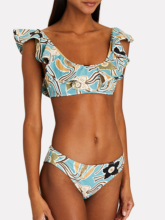 Trendy Blue Printed Swimsuit Set