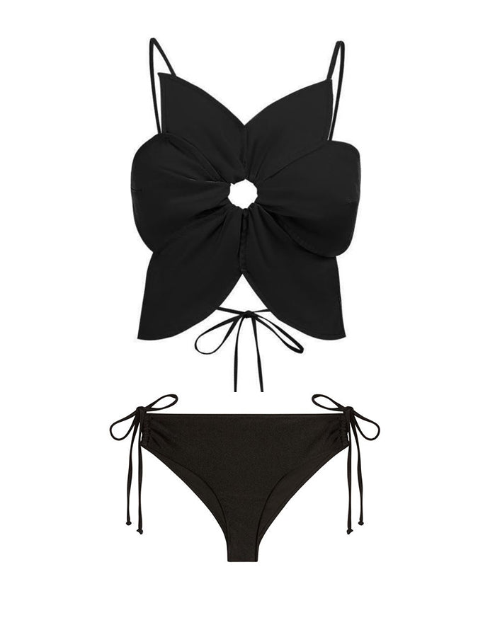 Fashion Retro Solid Beach Bikini Tassel Suit