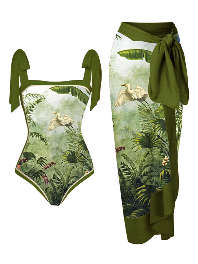 Botanical Print One Piece Swimsuits and Cover Up