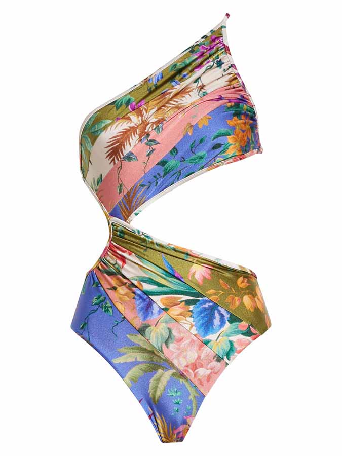 Floral Cutout One-Shoulder One-Piece Swimsuit