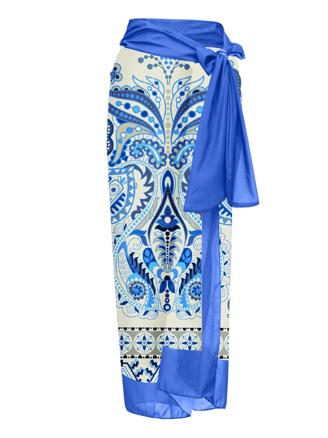 Vintage Print V-Neck One-Piece Swimsuit and Cover-up