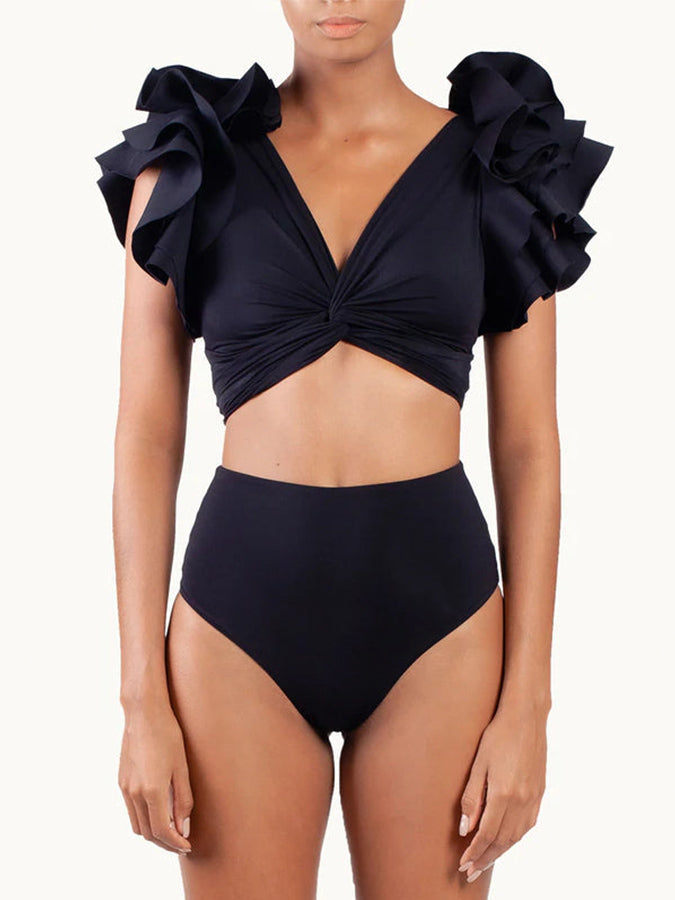 V Neck Ruffled Bikini and Cover Up