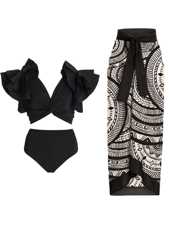 V Neck Ruffled Bikini and Cover Up
