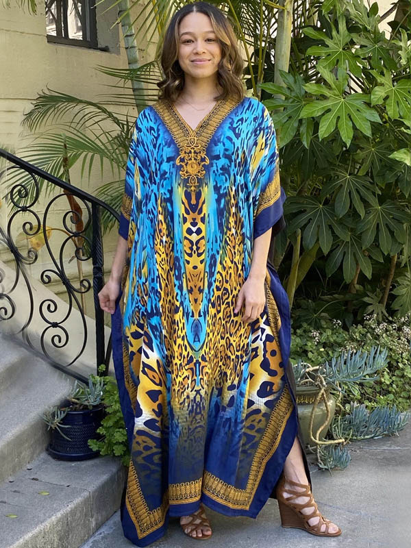 Sexy V-Neck Animal Print Loose Split-Side Cover-Up Swimwear