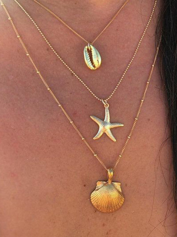 Fashion Alloy Shell Pendant Beach Multilayer Necklace
