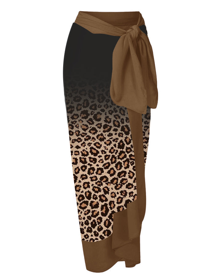 Leopard Gradient Print One Piece Swimsuit and Cover Up