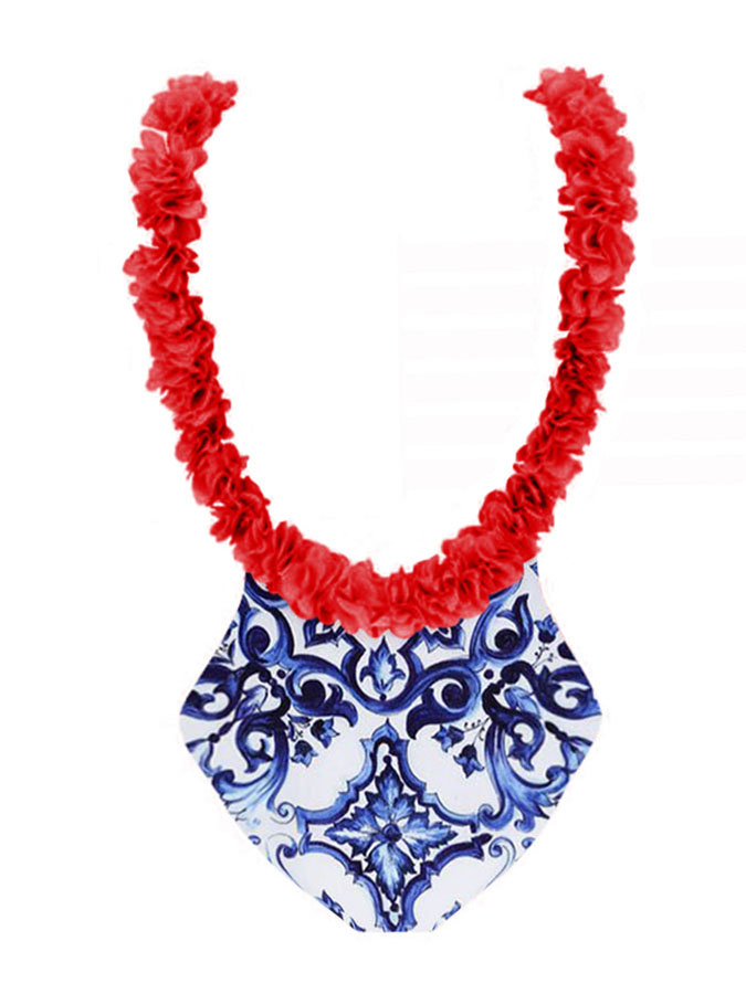 Fashion Colorblock Print Swimsuit