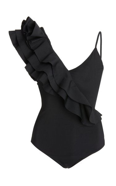 Ruffled Solid Color One-Piece Swimsuit