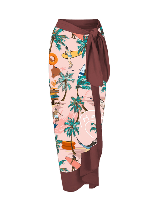 V-neck Hollow Printed Fashion One-Piece Swimsuit