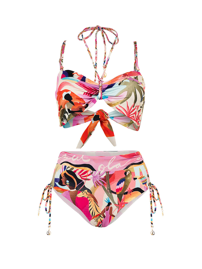 Tropical Flower and Bird Print Bikini And Cover Up