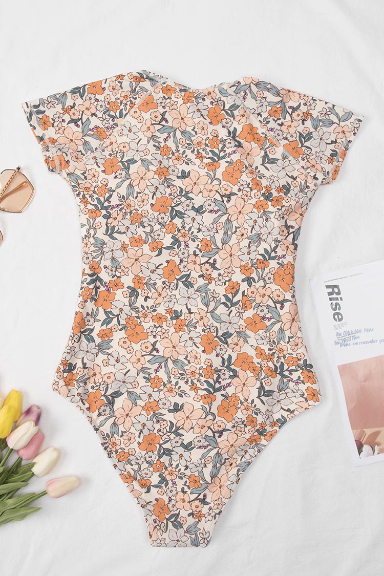 Elodie Ditsy Zipper Short Sleeve One Piece Swimsuit