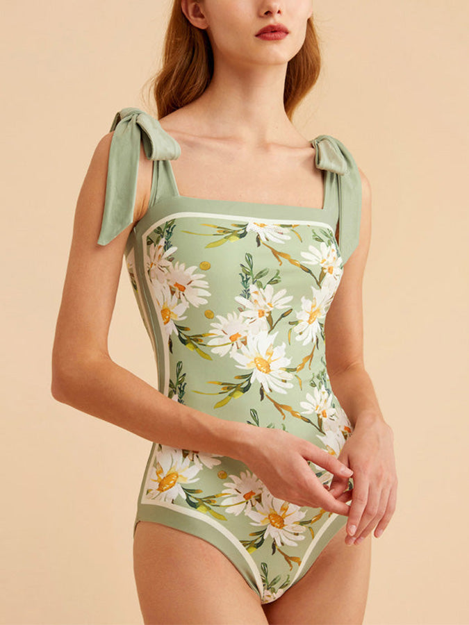 Fashion Reversible Tie-Shoulder One-Piece Swimsuit