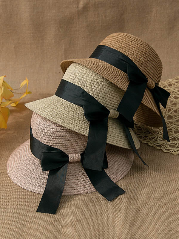 Sunscreen Straw Bow-Knot Woven Breathable Foldable Beach Hat