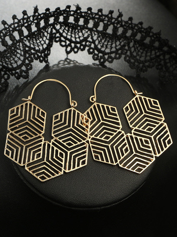 Fashionable Simple Hollow Irregular Geometric Rhombus Alloy Earrings