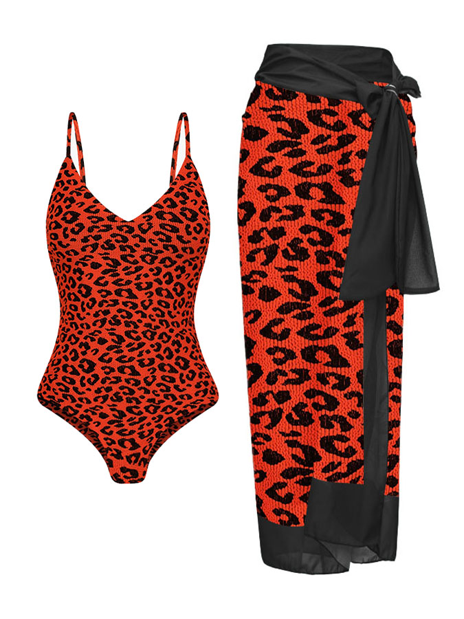 Leopard Print Cutout One-Piece Swimsuit