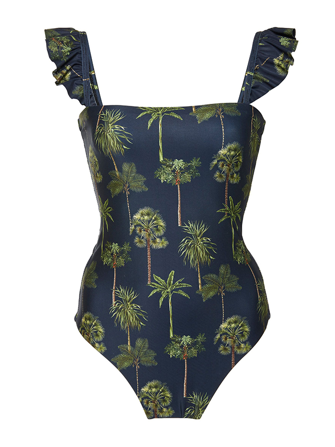 Vintage Ruffle Print One Piece Swimsuit and Cover Up