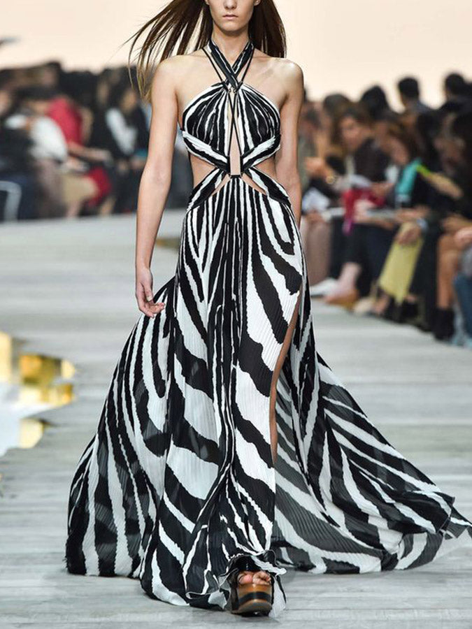 Fashion Colorblock Zebra Print Backless Sexy Bikini Beach Dress