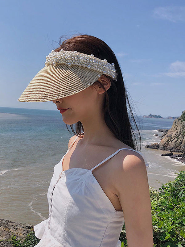 Beaded Decorated Sunscreen Straw Woven Breathable Cap
