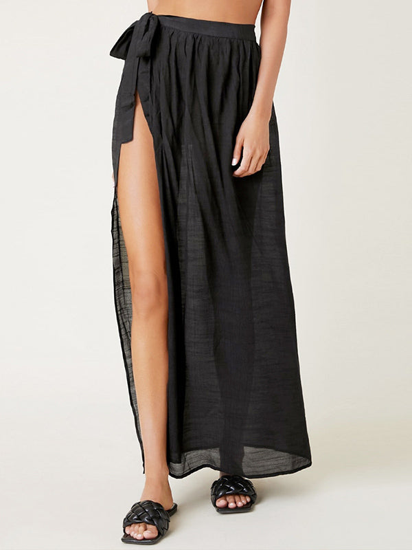 Fashion Split-Side Bandage Solid Color Cover-Up Swimwear