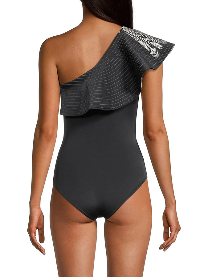 Ruffled Embroidered One Piece Fashion Swimsuit