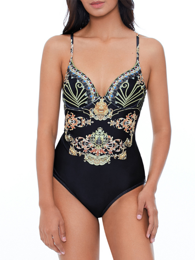 Ruffle Printed One Piece Swimsuit and Cover Up