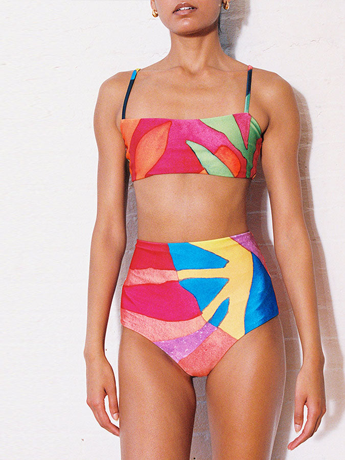 Printed Colorblock Bikini Swimsuit