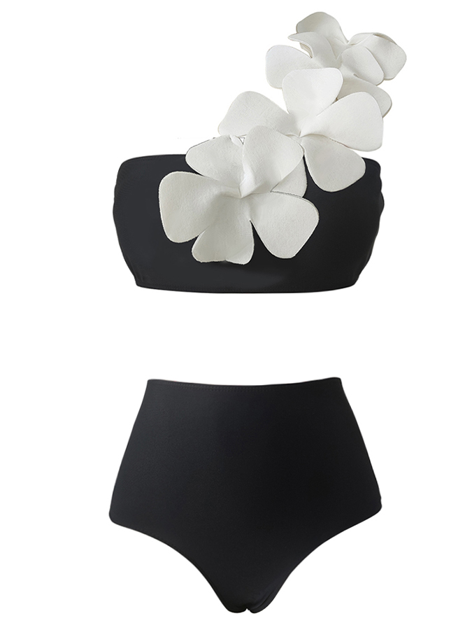Fashion Colorblock Flower Design One Piece Swimsuit
