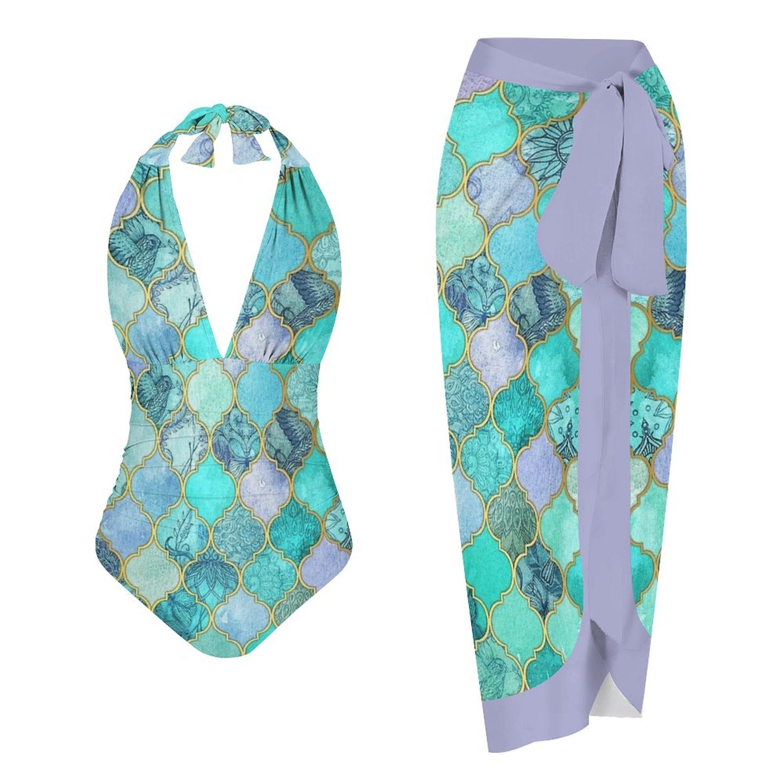 Casual Printed One Piece Swimsuit And Cover Up 2306102203
